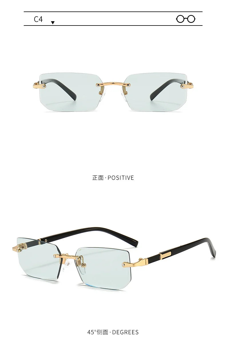 Clearance_Rimless Sunglasses Rectangle Fashion Popular Women Men Shades Small Square Sun Glasses For Female male Summer Travelin