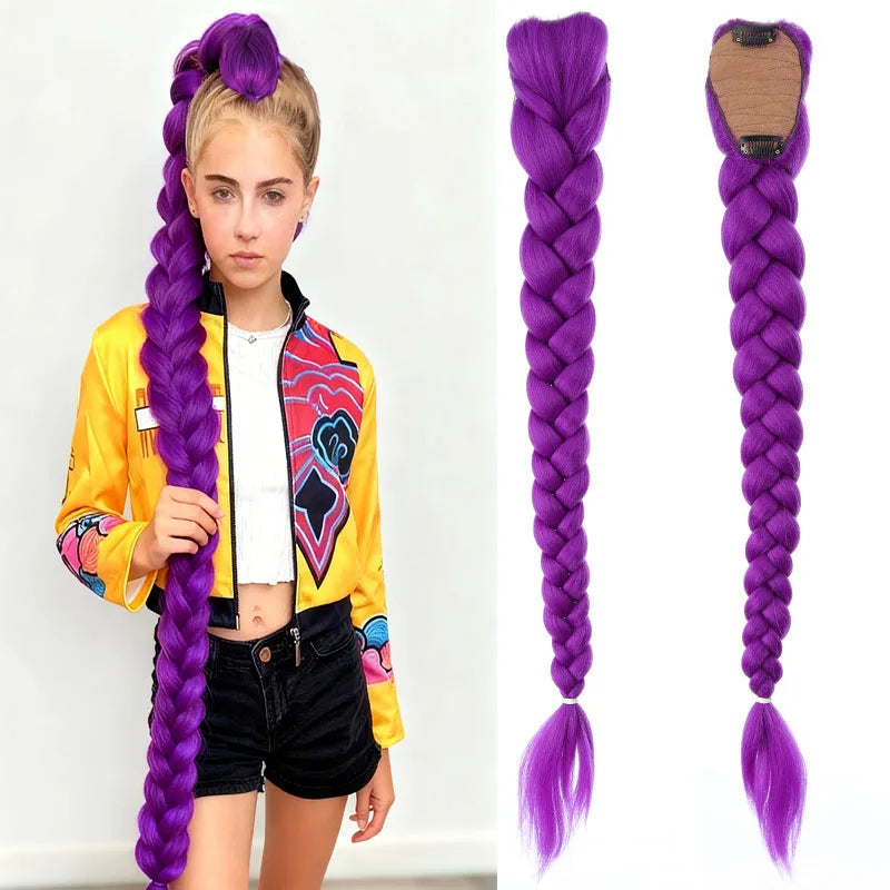 26-inch synthetic woven purple hair ponytail cosplay costume hairstyle for children girls Halloween Christmas