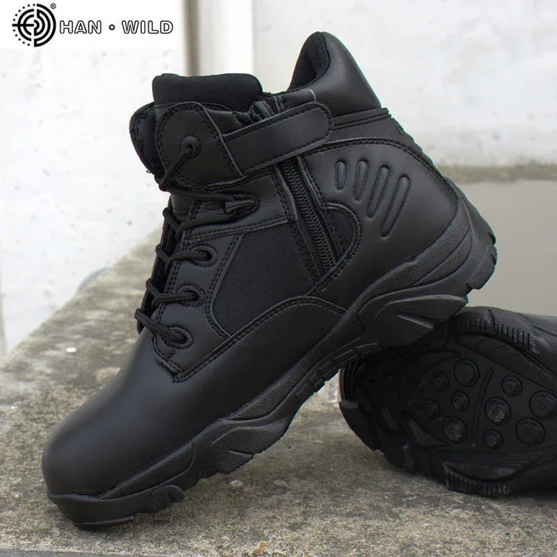 Winter Men Tactical Boots Waterproof Genuine Leather Lace Up Black Desert Combat Ankle Boots Men's Work Shoes