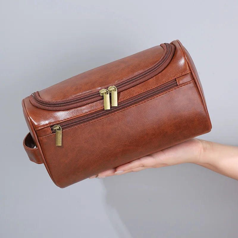 HOMEFISH Men PU Vintage Luxury Toiletry Bag Travel Necessary Business Cosmetic Makeup Cases Male Hanging Storage Organizer Wash