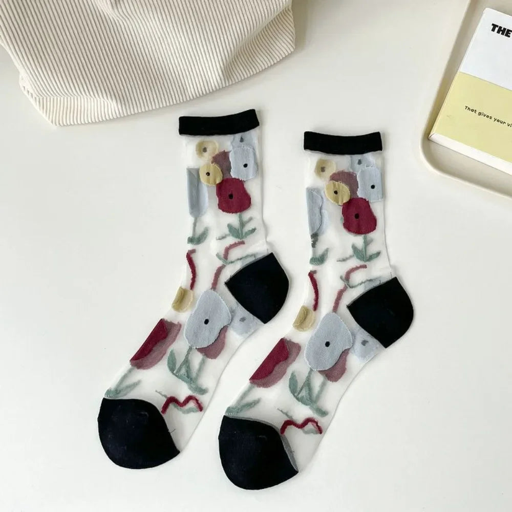 Fashion Socks For Women Summer Breathable Trendy Casual Socks Cute Fashion Korean Style Transparent Lace Sweet Socks
