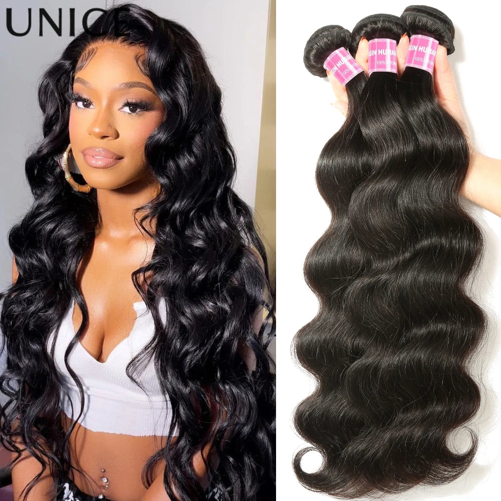 UNice Hair 10A Grade Body Wave Human Hair Bundles 2/3/4 PCS With 1PC Free Part 4x4 / 5x5 HD Lace Closure / 13x4 Lace Frontal