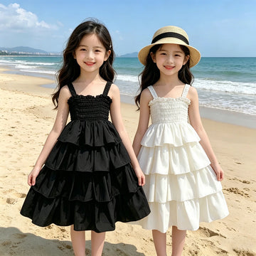 2026 Summer Girls Tiered Dress Sleeveless Strap Sundress Kids Ruffle Layered Casual Beach Party Princess Dress for 3-12 Years