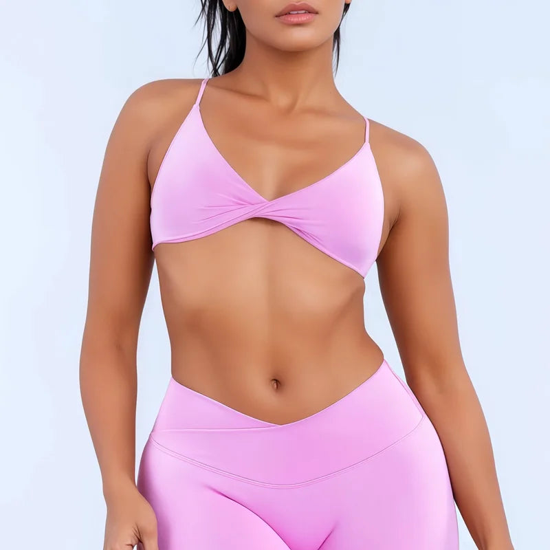 HISTELLO Vision Twist Front Backless Sports Bra Women High Support Breathable Soft Gym Workout Running Jogging Fitness Bra