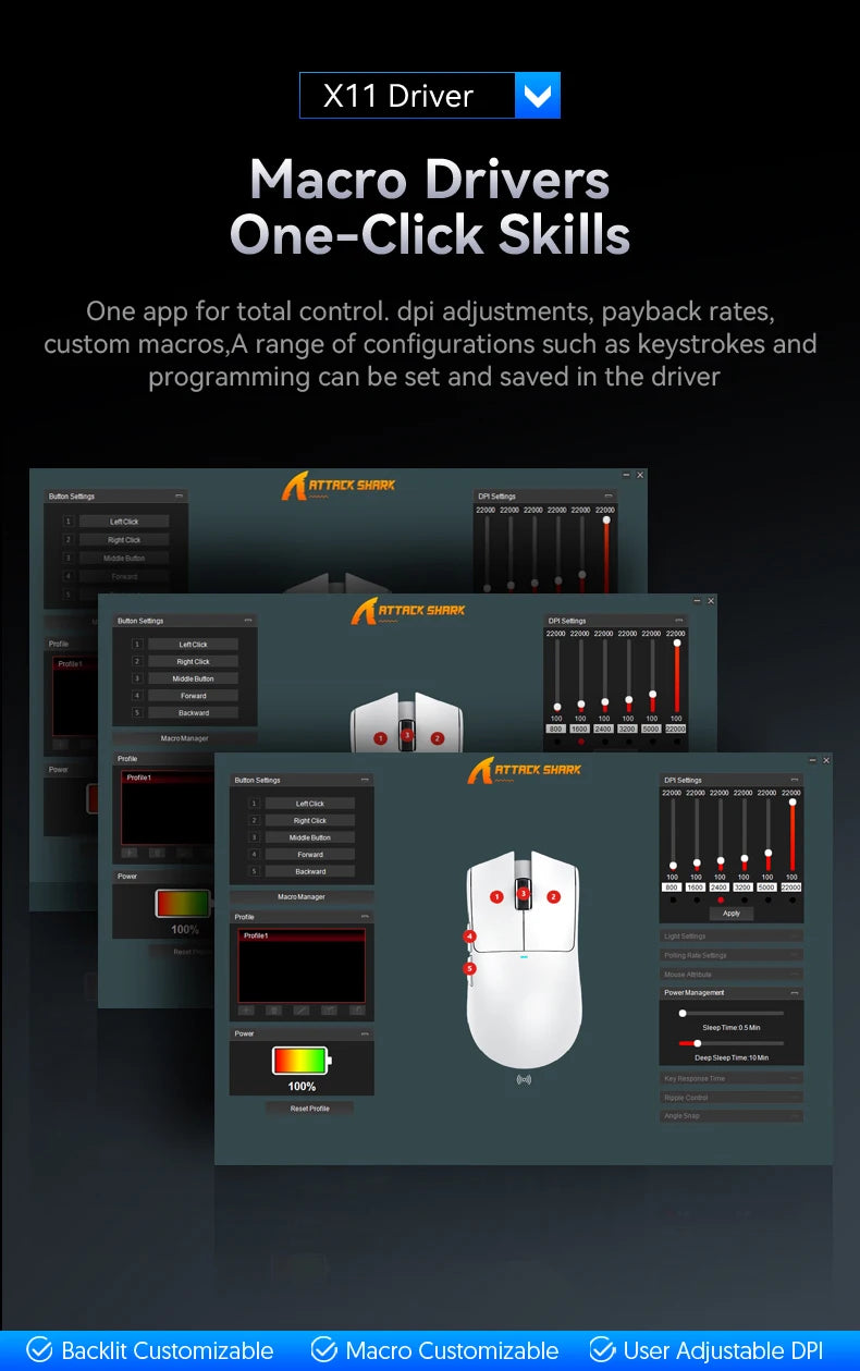 ATTACK SHARK X11 PAW3311 optical sensor,maximum resolution of 22K DPI acceleration up to 40G,edge in competitive gaming