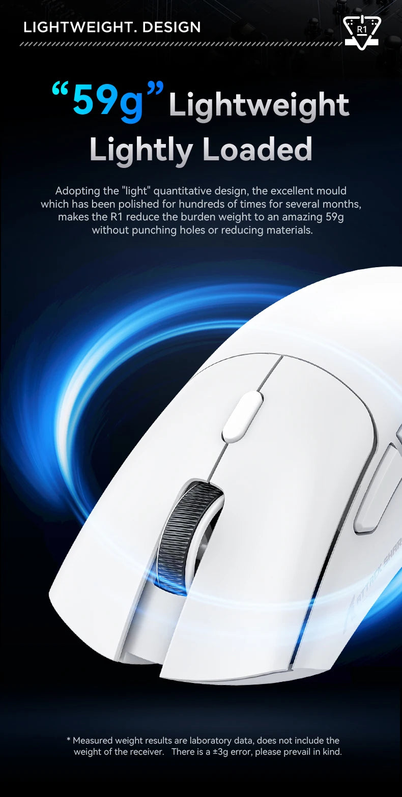 Attack Shark R1 Wireless Gaming Mouse 1000Hz 18000DPI PAW3311 Tri-Mode Connection Macro Programmable Ergonomic Game Mice for PC