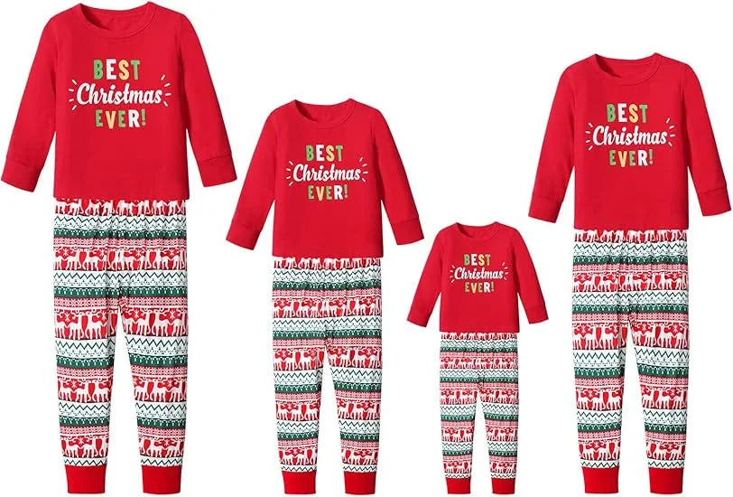 Mom Dad Kids Christmas Print Pajamas Set 2 Piece Pyjama Xmas Family Look Sleepwear Xmas Family Matching Outfits Pjs Loungewear