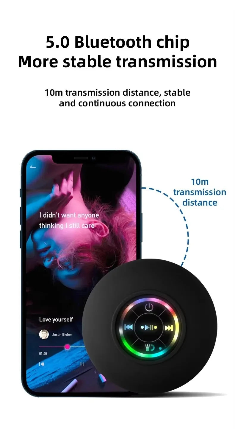 New Bathroom Waterproof Wireless LED Bluetooth Speaker Mini Portable Strong Suction Cup Speaker Outdoor Sports Stereo Speaker