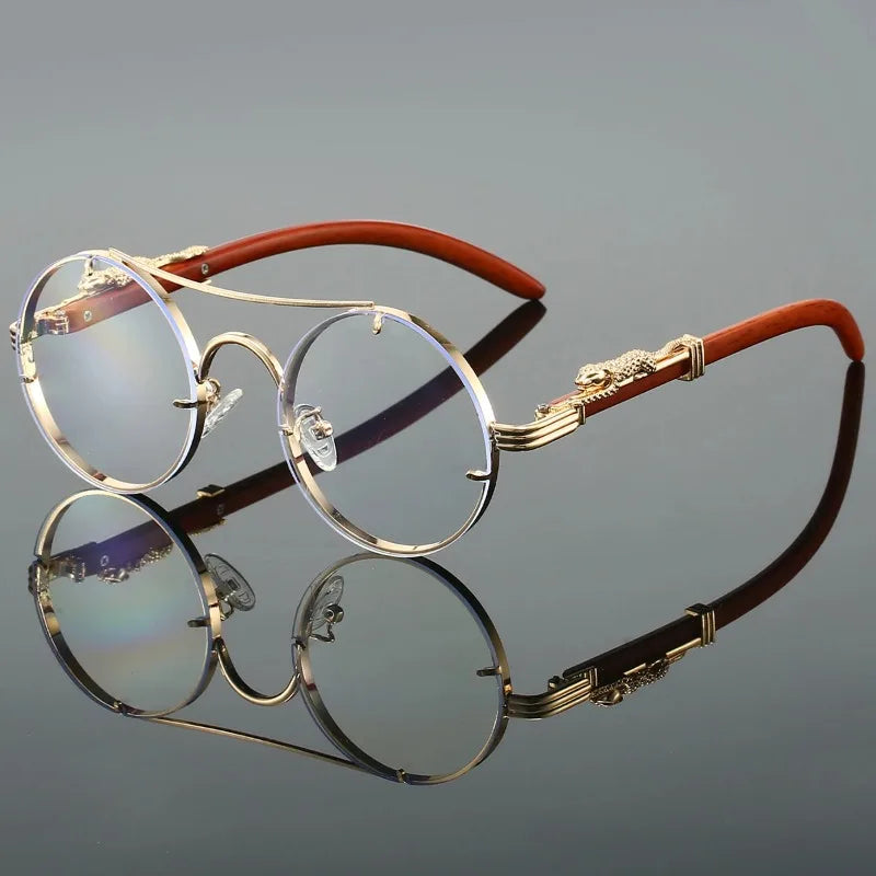 Classic Retro Double Beam Leopard Head Decorative Men's Driving Metal Round Frame
