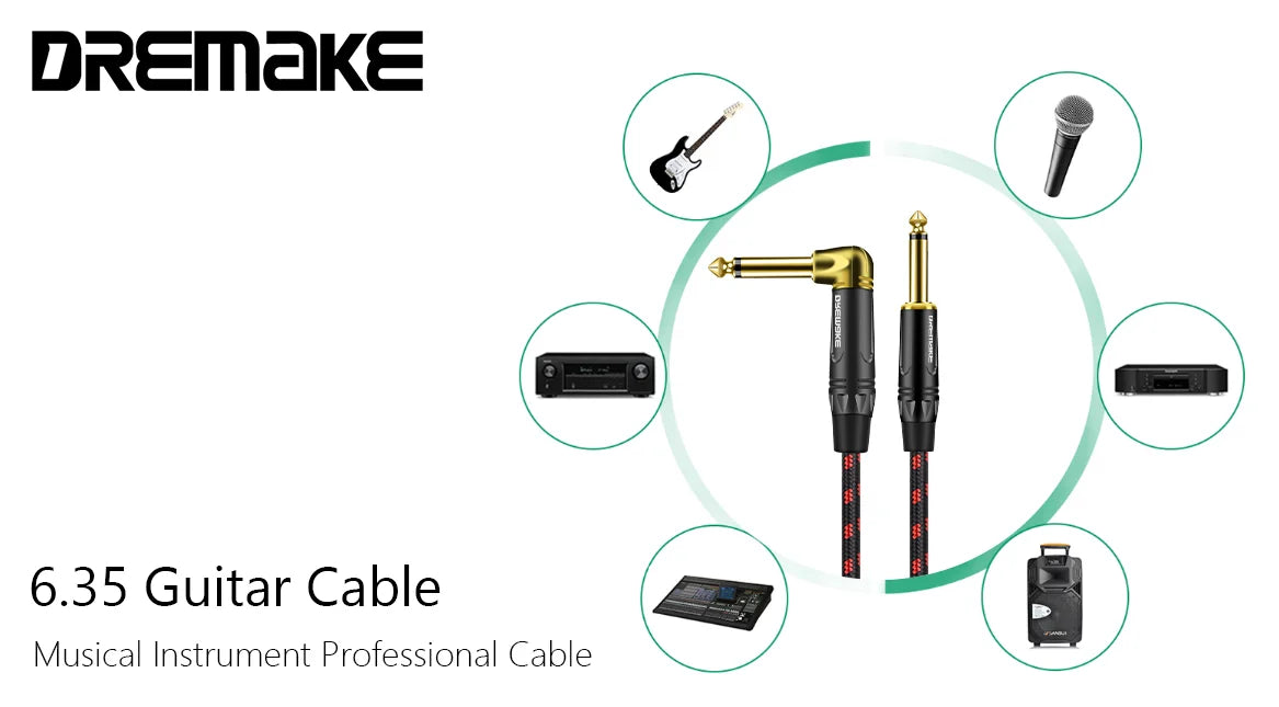 Jack 6.35 mm Mono Cable Gold Plated Guitar Cable Male to Male Cotton Braided Instrument Cable for Guitar Bass keyboard