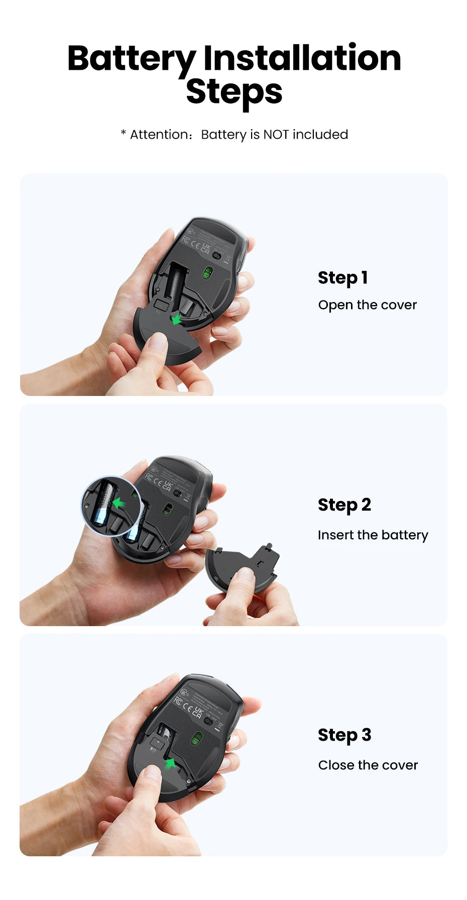UGREEN Ergonomic Mouse, 6-Button Wireless 2.4G Bluetooth Dual Mode, 5-Level 4000 DPI Adjustable , Silent Click for PC Laptop