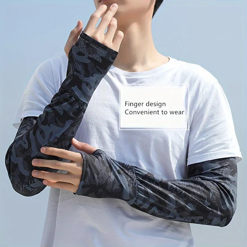 Men's Summer Sunscreen Arm Protection Ice Sleeves for Outdoor Sports Washable Camo Protective Ice Cool Sleeve Cover Sunscreen