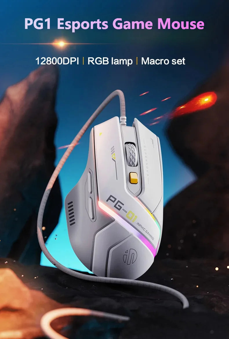 Inphic PG1 PG9 RGB Wired Gaming Mouse Ergonomics 1000Hz Polling Rate Stable Connection For Desktop And Laptop Computers
