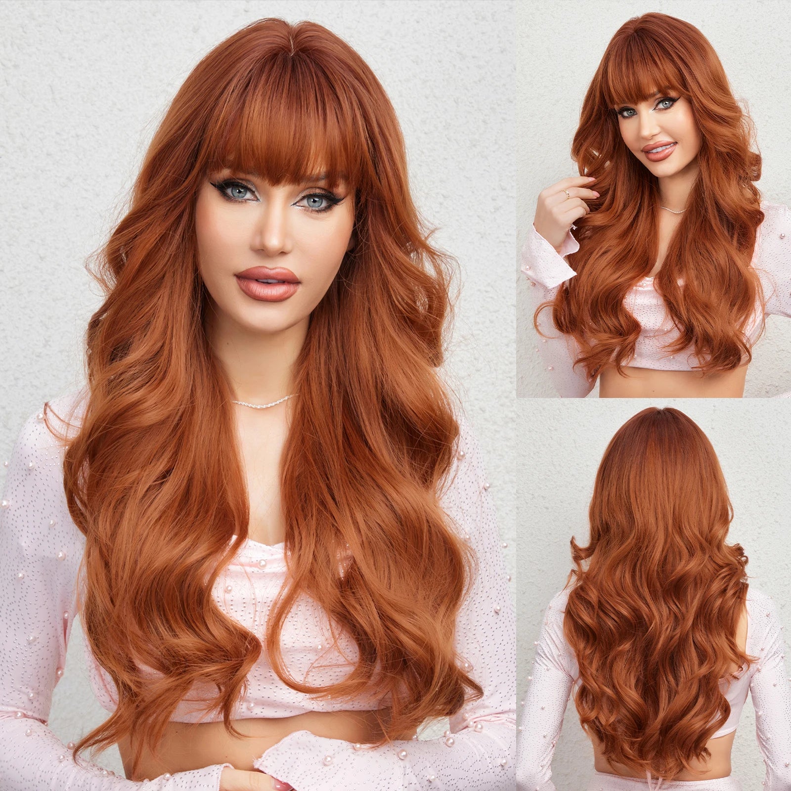 Party Wigs for Girls Fluffy Curly Hair with Bangs Orange Synthetic Wig for Women Cosplay Wigs Natural Daily Heat Resistant Fiber