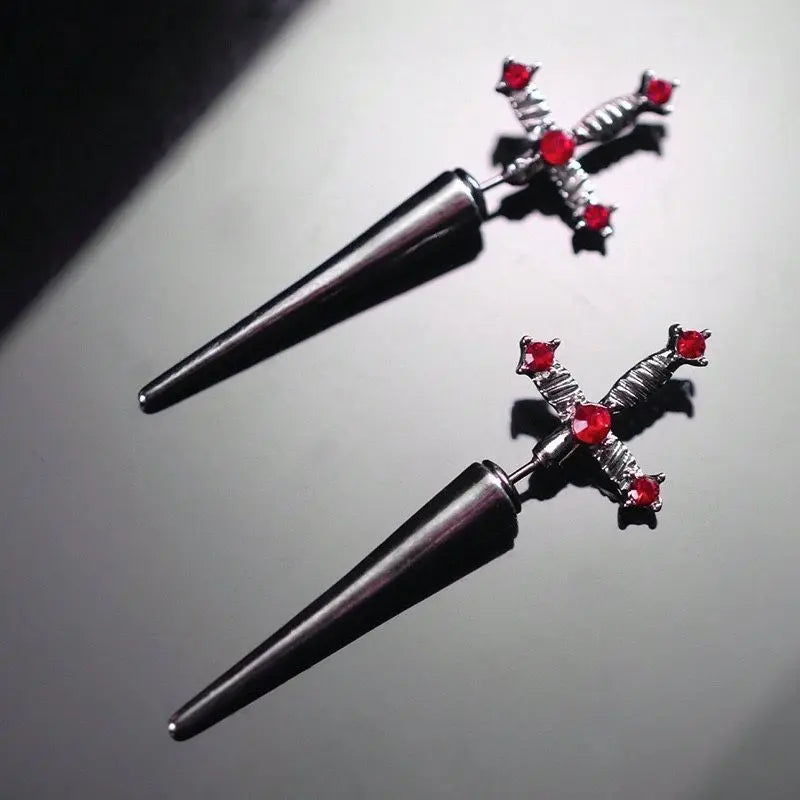 Punk Earrings Gothic Design Trendy Earrings Retro Zircon Gothic Cross Earrings for Men Women Y2K Jewelry Accessories