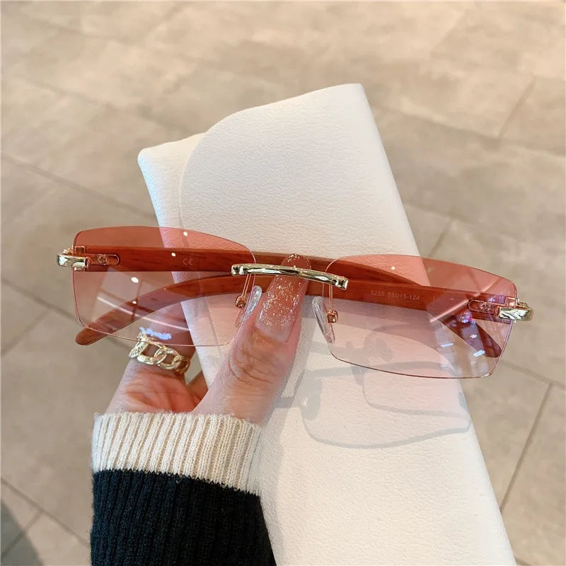 Fashion Sunglasses European and American Men's and Women's Frameless Imitation Wood Grain Leg Sunglasses