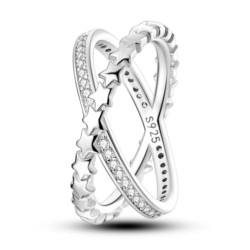 Rings For Women 925 Silver Sparkling Zircon Minimalist Geometric Star X Rings Romantic Wedding Engagement Valentine Jewelry Gift