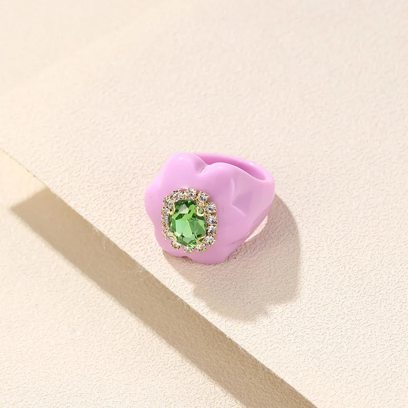 New Trendy Colorful Acrylic Rhinestone Rings Sets for Women Flower Large Finger Rings for Girls Korean Party Jewelry INS Gifts