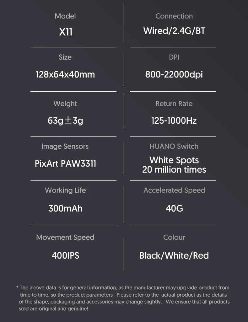 ATTACK SHARK X11 PAW3311 optical sensor,maximum resolution of 22K DPI acceleration up to 40G,edge in competitive gaming