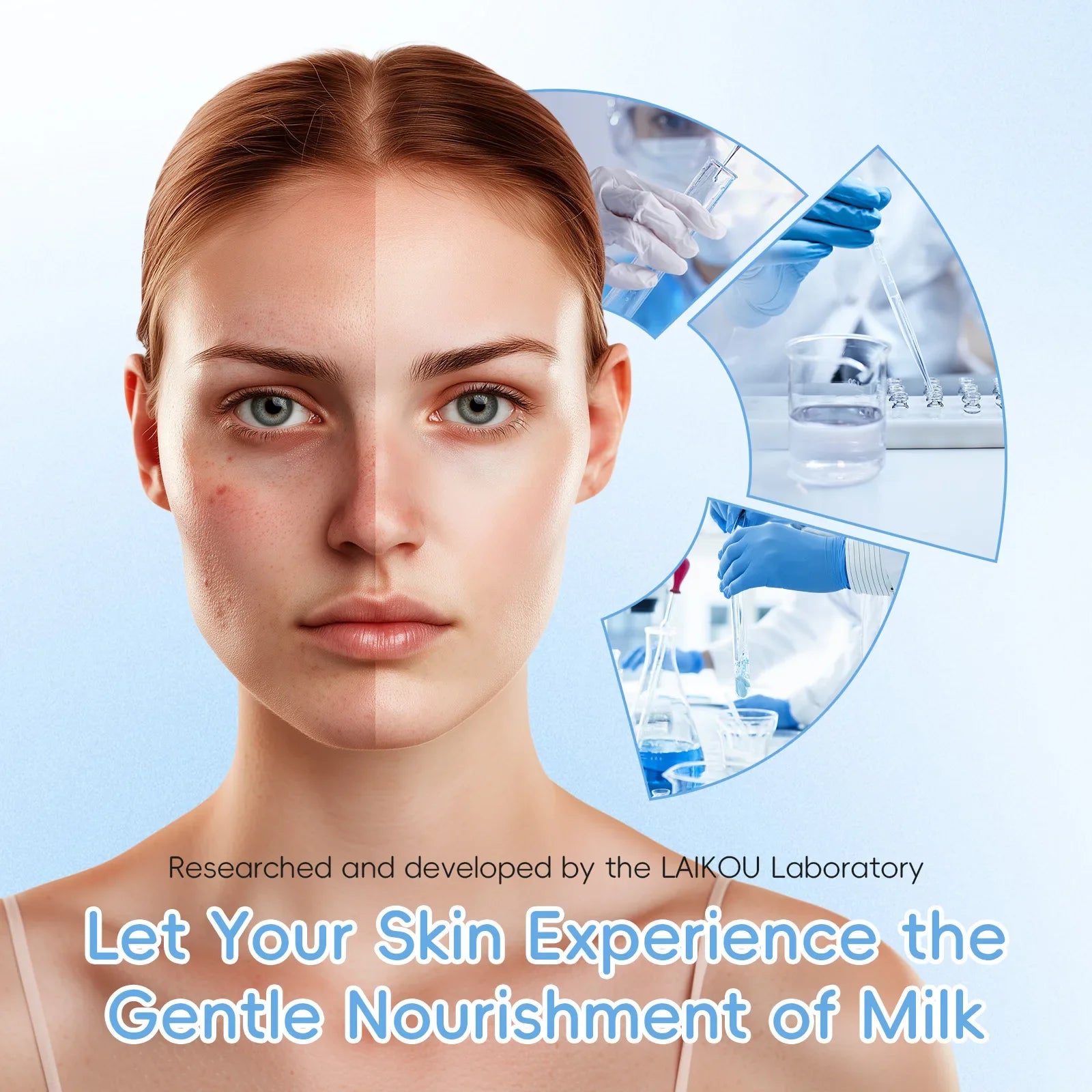 LAIKOU Milk Skincare Travel Set 3pcs Niacinamide Hyaluronic Acid Face Serum Eye Cream Face Cream Moisturizing Glowing Skin Care