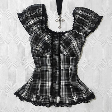 Y2K Gothic Aesthetic Top Square Neck Women's Retro Harajuku Fashion Casual Fairy Style Sweet and Cute Emotional Girl