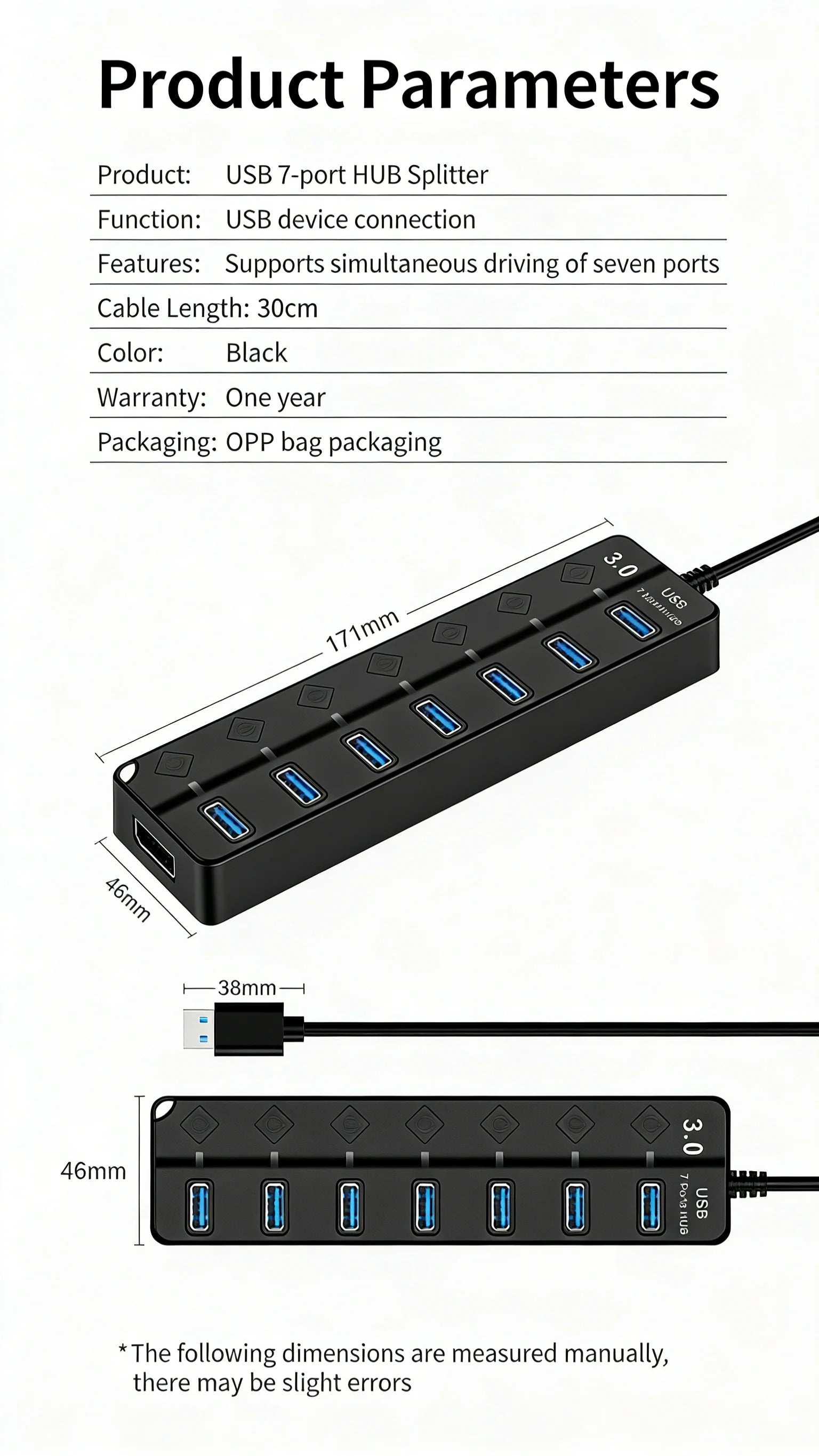 4/7-Port USB 3.0 Hub with LED Indicator Independent Switch Control for Laptop Flash Drive Hard Disk Printer Camera Keyboard