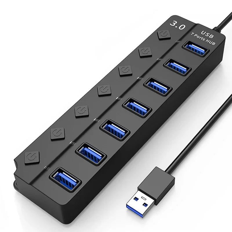 4/7-Port USB 3.0 Hub with LED Indicator Independent Switch Control for Laptop Flash Drive Hard Disk Printer Camera Keyboard