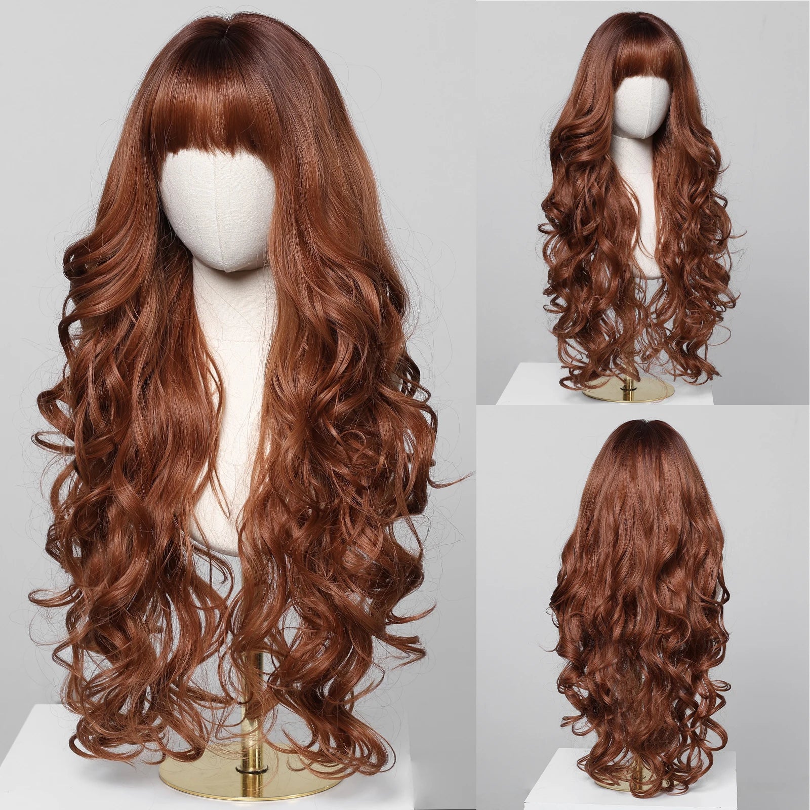 Party Wigs for Girls Fluffy Curly Hair with Bangs Orange Synthetic Wig for Women Cosplay Wigs Natural Daily Heat Resistant Fiber