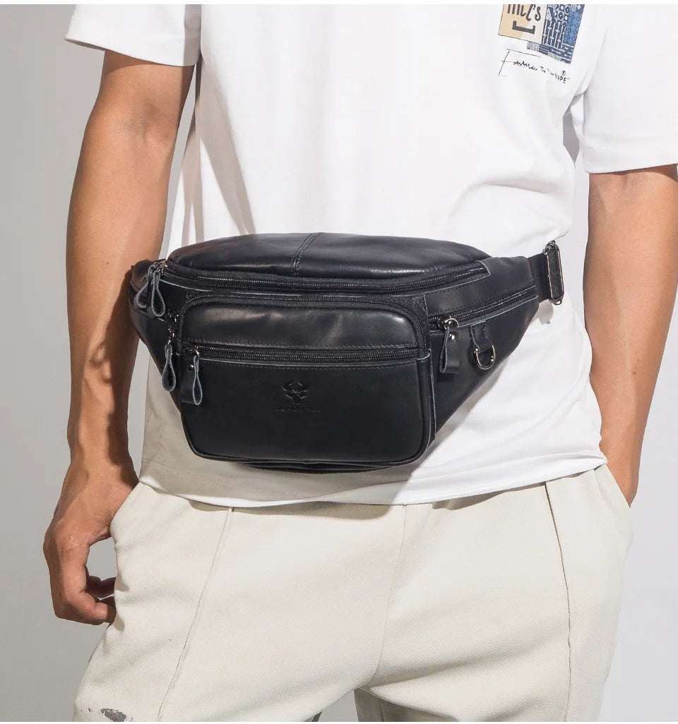 HUMERPAUL Genuine Leather Waist Bag Casual Fanny Pack For Men Multifunction Outdoor Chest Bag Phone Pouch Travel Crossbody Bages