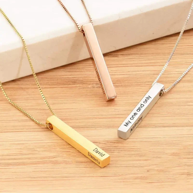 Custom Stainless Steel Personalized Engraved Bar Necklace For Women Gift  Name Pendant Jewelry Set