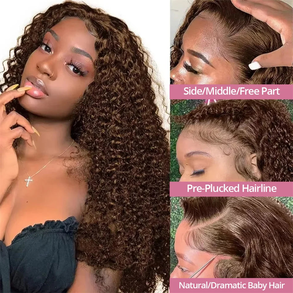 Chocolate Brown 13x6 HD Lace Front Wigs Human Hair Wigs 13x4 Deep Curly Human Hair Wigs Deep Wave 30 Inch Lace Frontal Wig