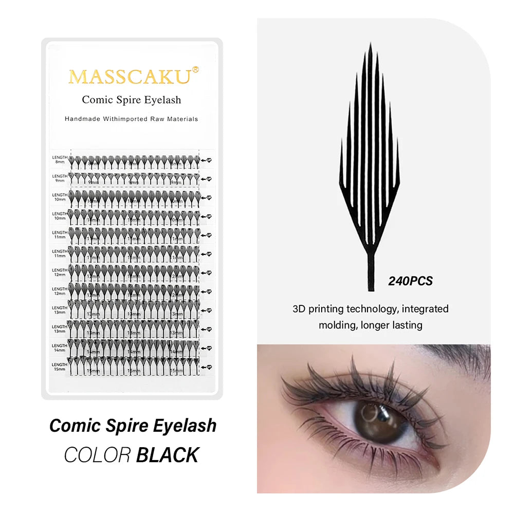 MASSCAKU Fox Comic Spire Lash Extensions C D Curl 8-15mm Mix Natural Manga Style Eyelash Professional Premade Fans Eyelashes