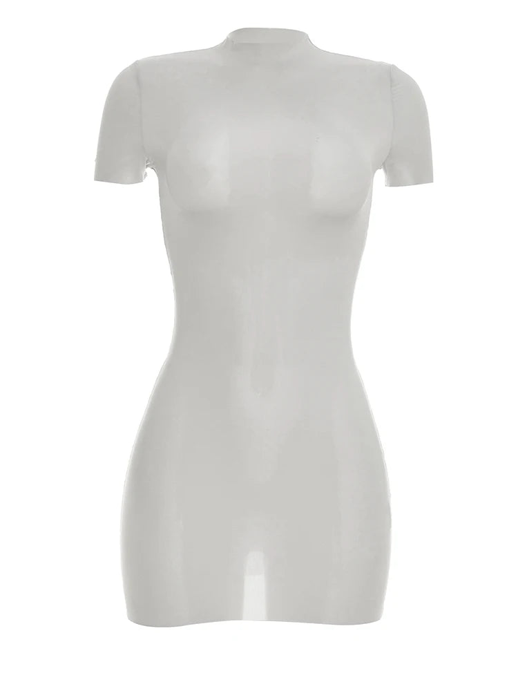 Weird Puss Wild See Through Dress Women Hottie Fashion Short Sleeve Stretch Skinny Coquette Midnight Street Party Club Bodycon