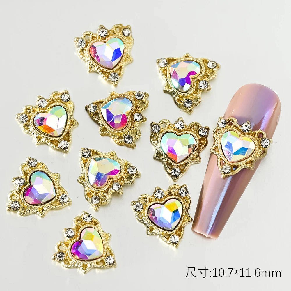 5/10pc Luxury Crystal Pink Heart Nail Art Charm 3D Love Shape Nail Rhinestones Diamond Shine Valentine's Day Manicure Decoration