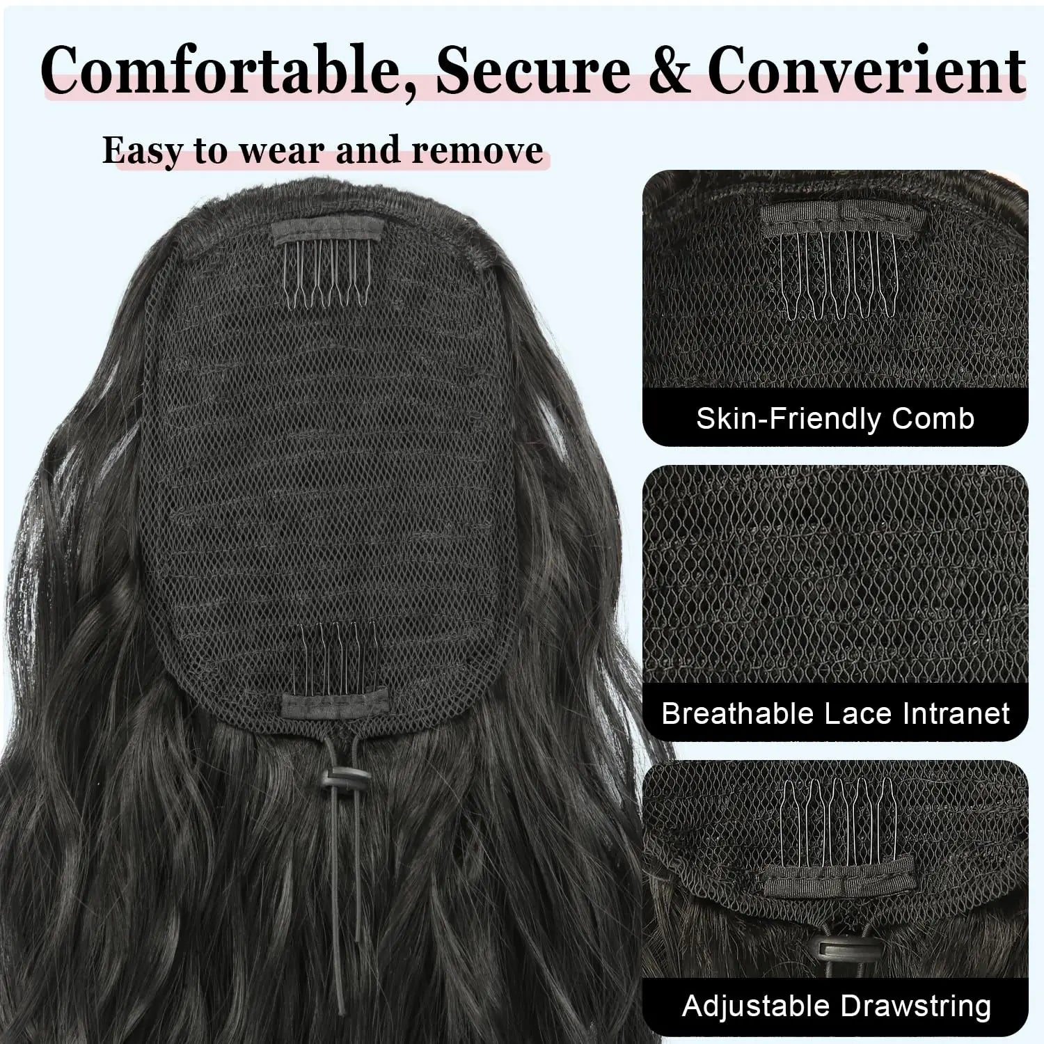 Long Curly Wavy Ponytail Hair Extension For Women Drawstring Ponytail Hairpieces Synthetic Fake Horse Tail Black Blonde Red