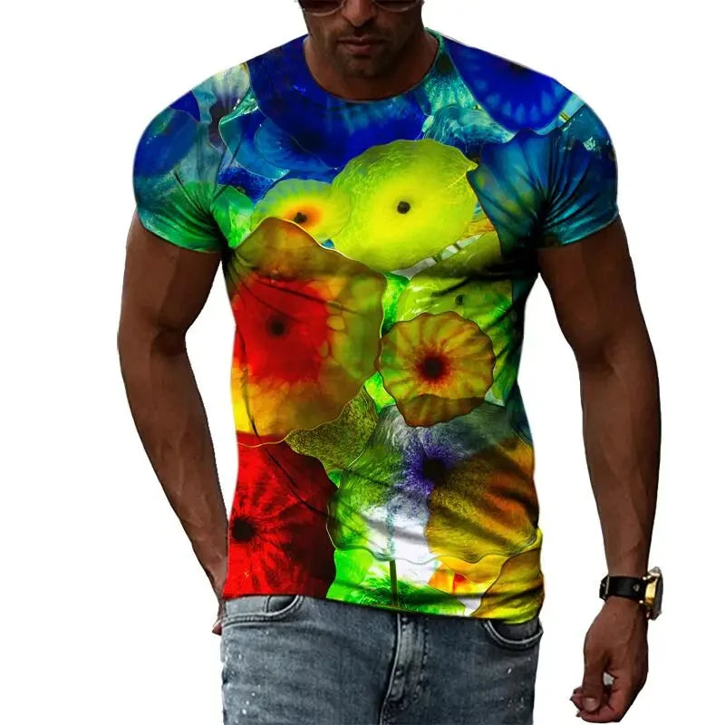 Fashion Men's T-shirt Multidimensional Graphic Tee For Men Casual 3D Print Harajuku Personality Round Neck Short Sleeve Top