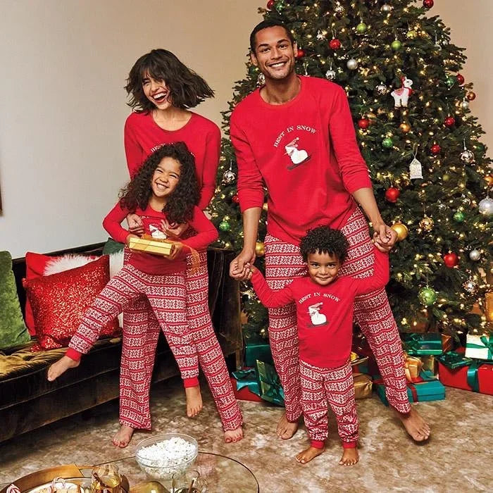 2025 Winter Christmas Family Matching Pajamas Set Let It Snow Print Adults Kids Pyjamas Full Sleeve O Neck Loungewear Xmas Look