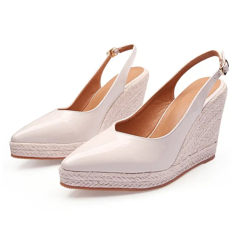 MAGLINS New Women's Wedge Heel Platform High Heel Pointed Toe Women's Shoes Back Empty Drag Fashion Platform Patent Leather