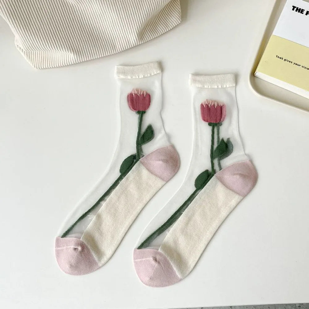 Fashion Socks For Women Summer Breathable Trendy Casual Socks Cute Fashion Korean Style Transparent Lace Sweet Socks