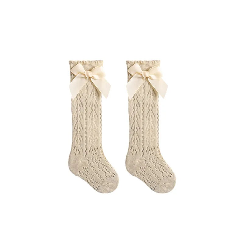 0-3years Infant Baby Girls Long Stockings Princess Solid Color Cute Bowknot Socks Spring Summer Thin Mesh Over-The-Knee Socks