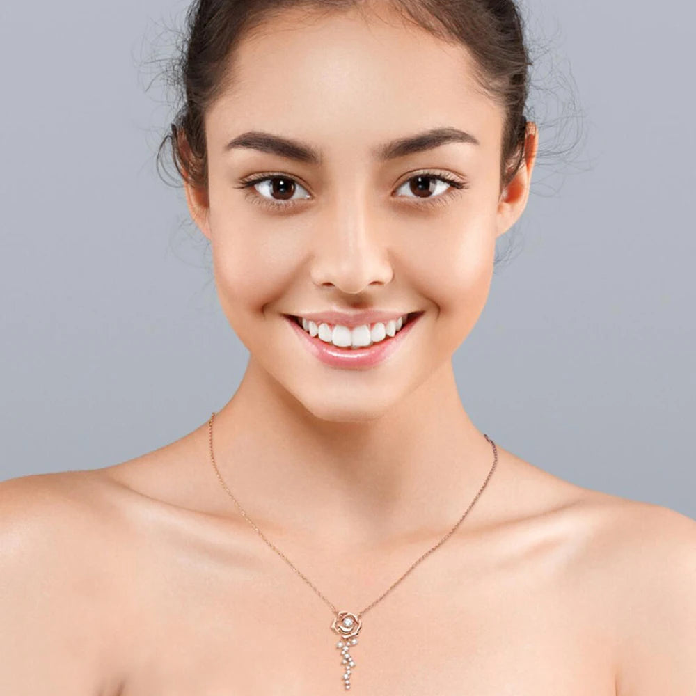 Rose Gold Full Moissanite Necklace Original Certified 18k Gold Plated 925 Silver Rose Flower Choker Chains for Women Jewelry GRA