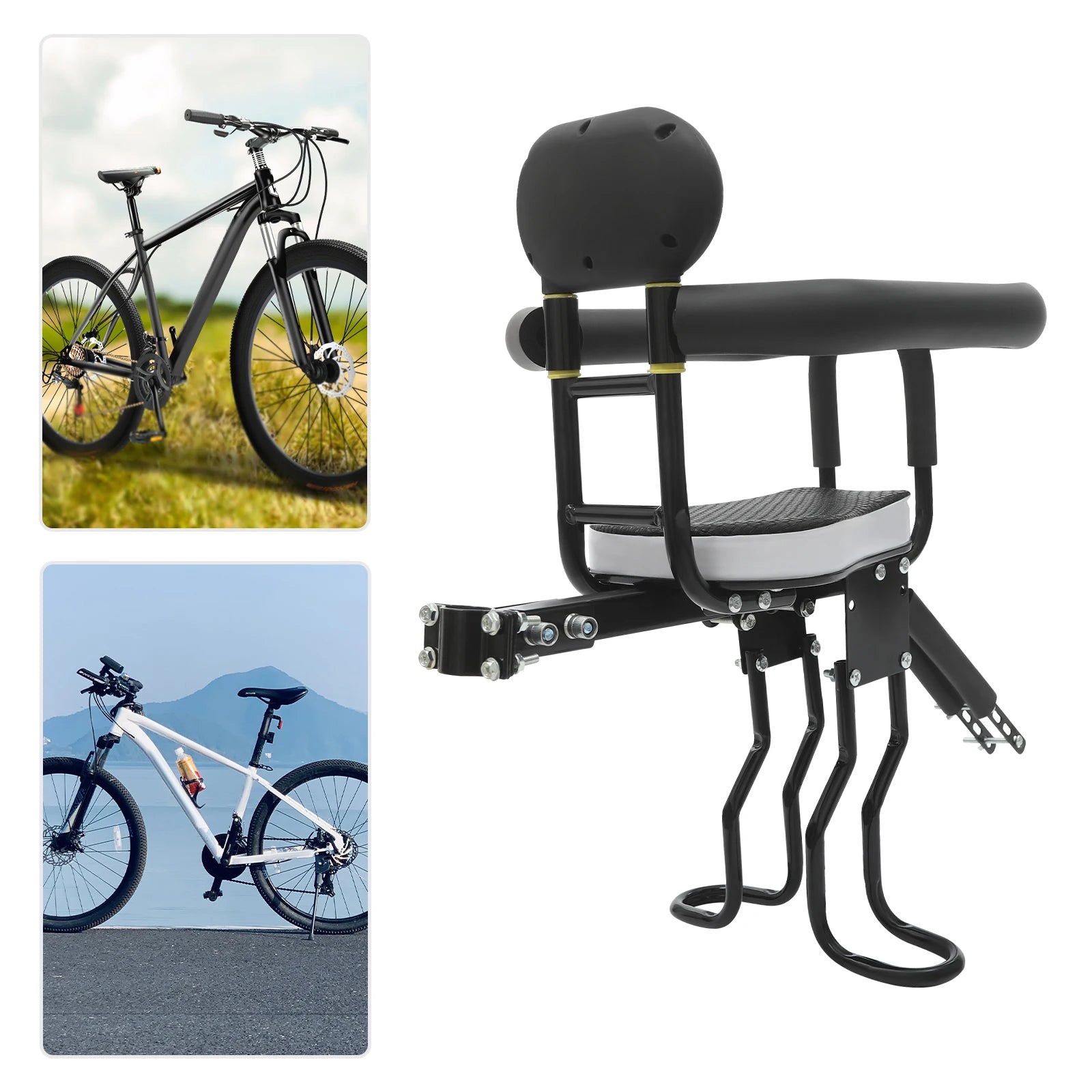 Front Mount Kids Bike Seat, Two Point Fixed Bicycle Child Seat, Removable Handrail Front Seat for Toddler,Steel PC Construction