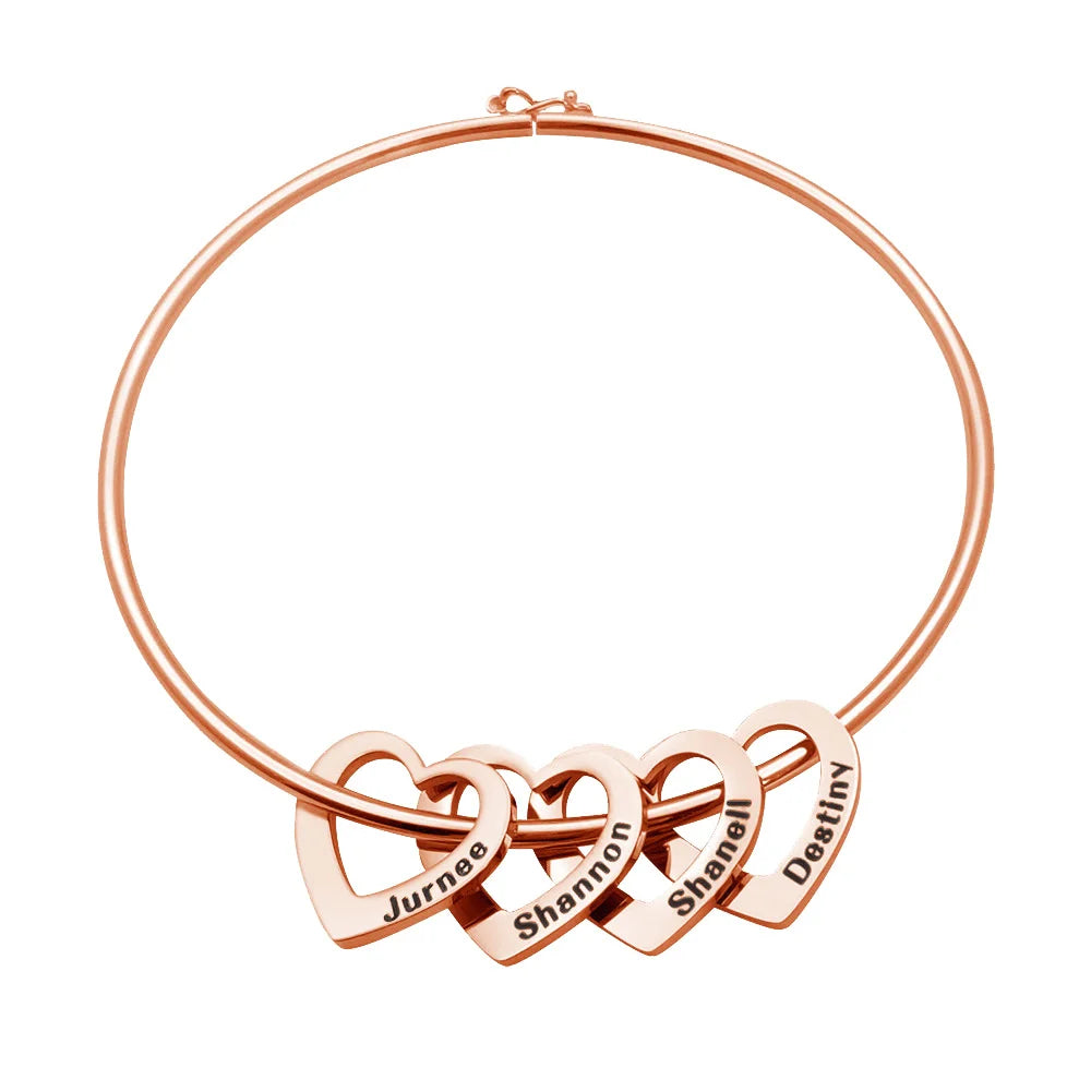 PolishedPlus Customized  Bangle Bracelet Heart Shape Pendants Stainless Steel  Letter Personalized For Women Mom Birthday  Gift