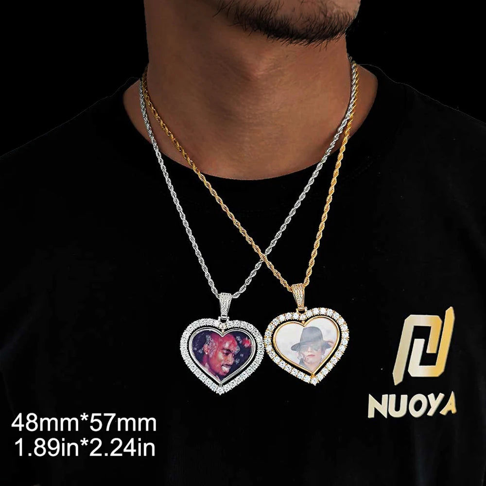 Custom Photo Necklace Circle Chain Personalized Medallion Memory Picture Pendant Solid Back Zircon Hip Hop Jewelry Free Engrave