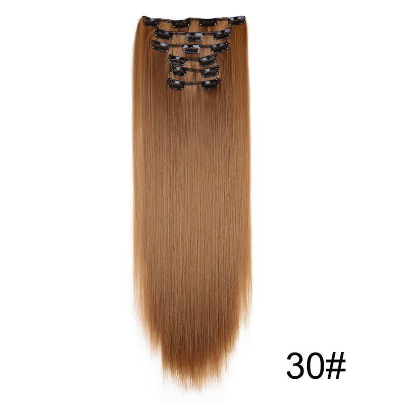 WIGSIN Synthetic 6pcs/set 24Inch Long Straight Hair Extensions Clip-in Heat Resistant Black Blonde Hairpiece for Women