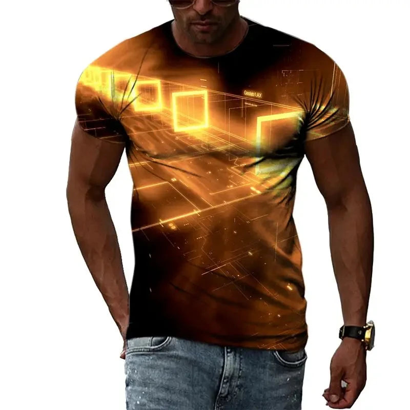 Fashion Men's T-shirt Multidimensional Graphic Tee For Men Casual 3D Print Harajuku Personality Round Neck Short Sleeve Top
