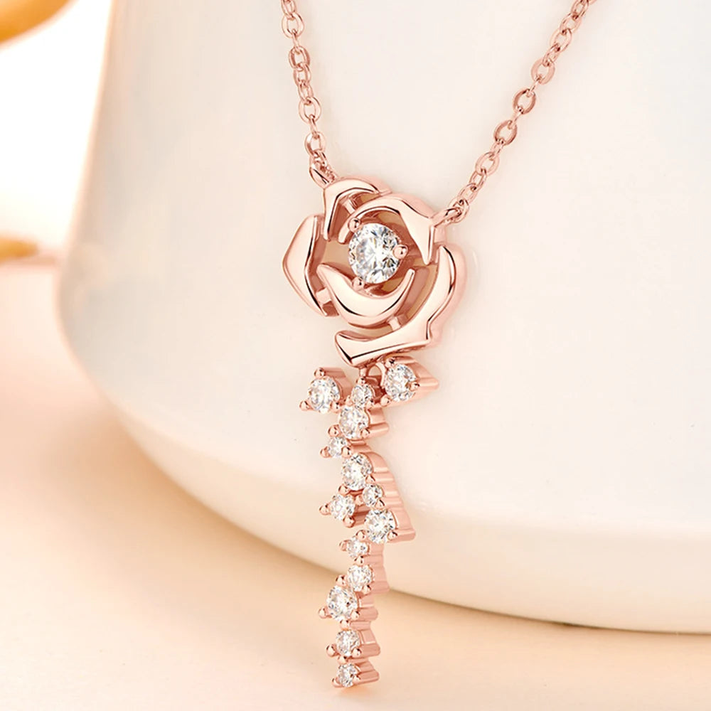 Rose Gold Full Moissanite Necklace Original Certified 18k Gold Plated 925 Silver Rose Flower Choker Chains for Women Jewelry GRA