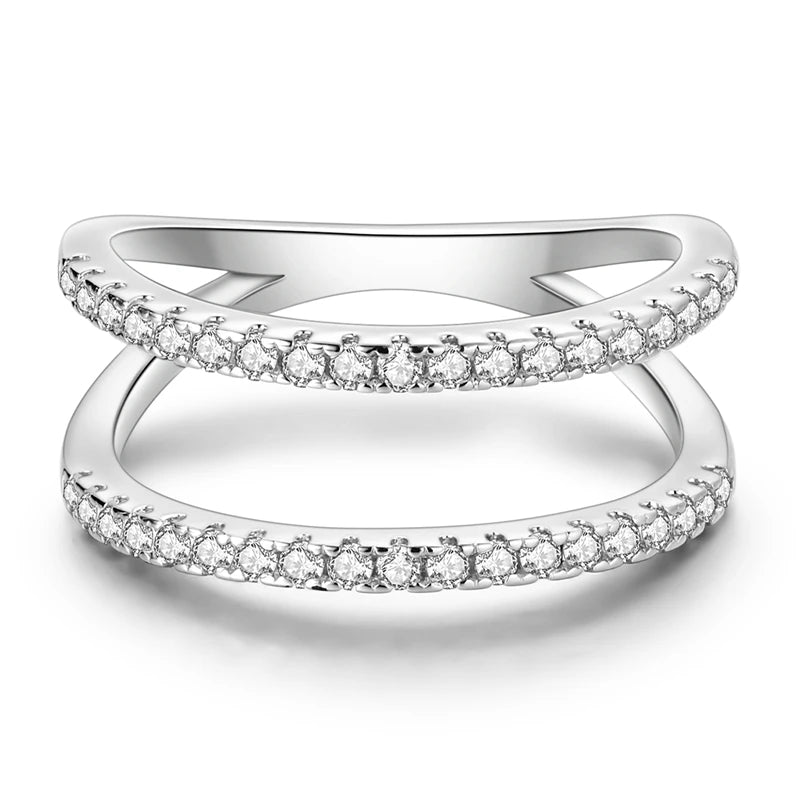 Rings For Women 925 Silver Sparkling Zircon Minimalist Geometric Star X Rings Romantic Wedding Engagement Valentine Jewelry Gift
