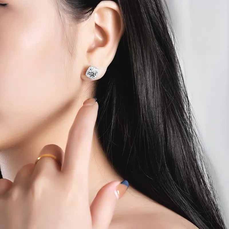 Promotion Moissanite Earrings for Women Pass Diamond Test Pen 100%  With Certificate Ear Studs 925 Sterling Silver Fine Jewelry