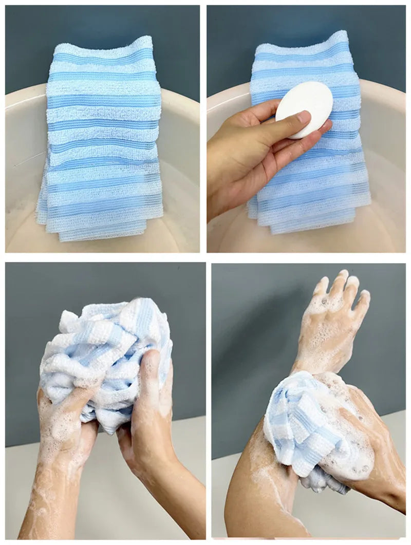Japanese Exfoliating Bath Towel Ultra-Long Shower Scrubber for Back Antibacterial Foam Washcloth Multi-Use for Shower Skincare